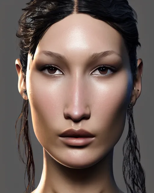 Image similar to a highly detailed metahuman 8 k close up render of bella hadid in ieronim bosch style trending on artstation made in unreal engine 4