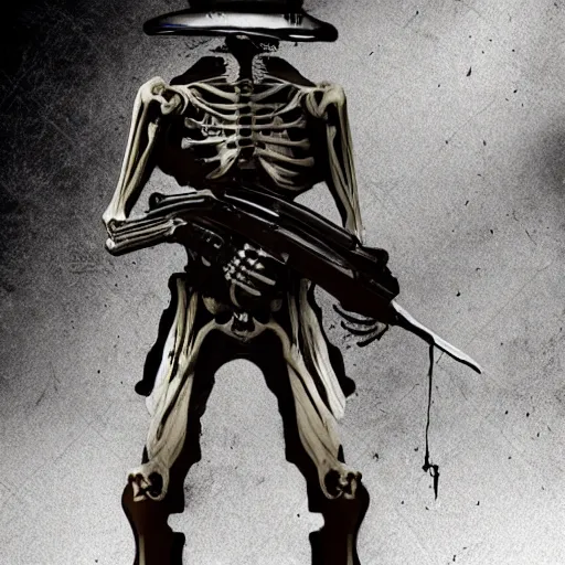 Image similar to photo of Skeleton zombie russian warrior with ak-47 asiimov, photorealism,