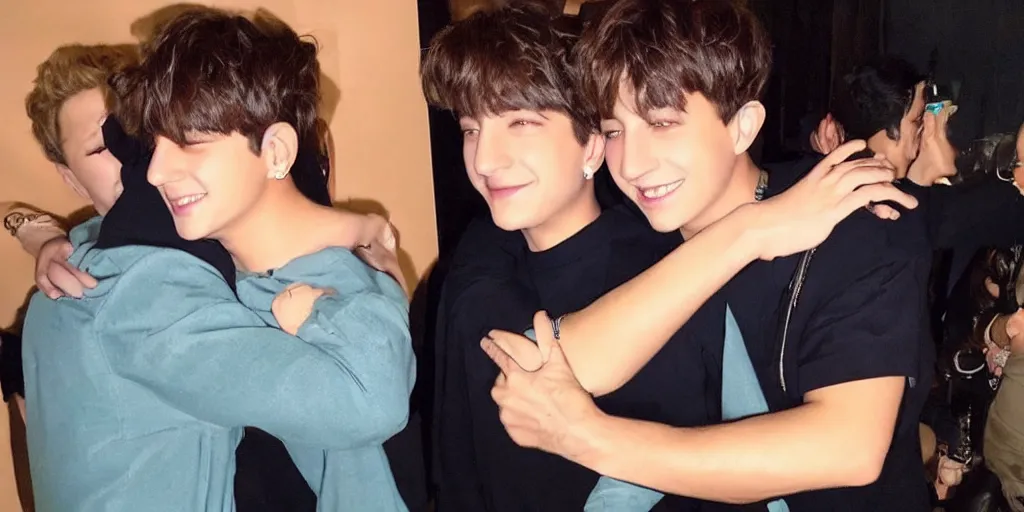 Image similar to charlie puth hugging Jung kook