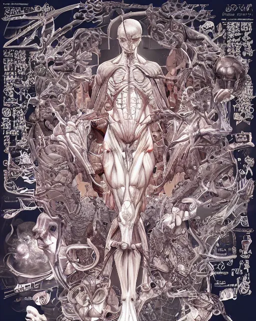 Image similar to anatomy of God by Yoshitaka Amano 4k hyper detailed trending on artstation