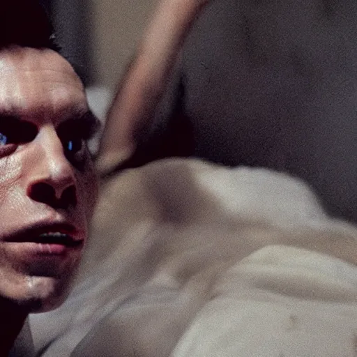Image similar to Live Action Still of Jerma in The Exorcist, real life, hyperrealistic, ultra realistic, realistic, highly detailed, epic, HD quality, 8k resolution, body and headshot, film still