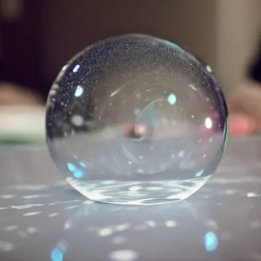 Image similar to glasball on a table with the galaxy inside