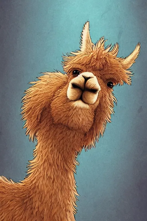 Image similar to A cutest adorable furry llama portrait made of dreams and hopes, smiling, cartoony, 4k hd storybook illustration by Brian Froud, Geoff Darrow, Moebius, Beeple, detailed illustration, #oc, Artstation, CGsociety, behance