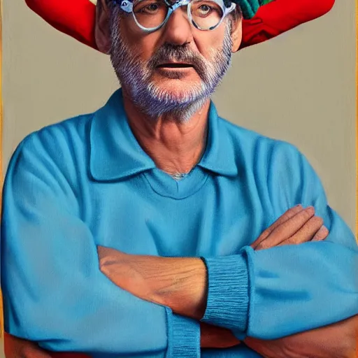 Image similar to bill murray as steve zissou, wes anderson, photorealistic, 8k, HD, oil painting