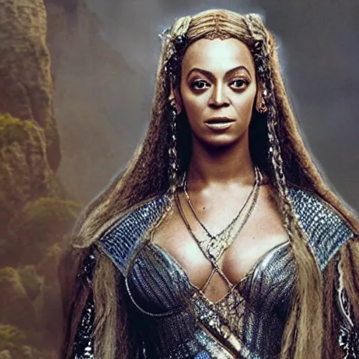 Image similar to portrait of Beyoncé Knowles as Lady Galadriel in the Lord of the Rings (2001)