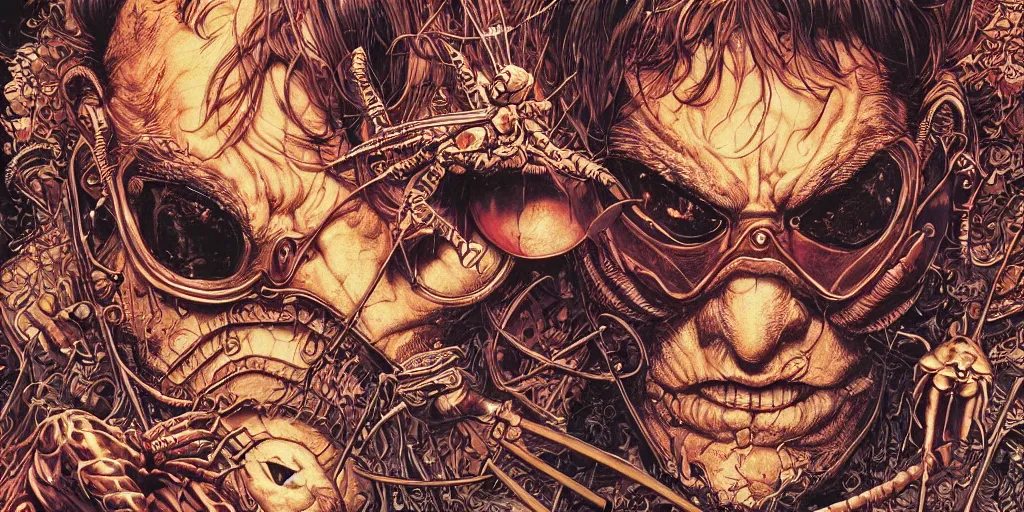 Image similar to closeup of insect man, by yoichi hatakenaka, masamune shirow, josan gonzales and dan mumford, ayami kojima, takato yamamoto, barclay shaw, karol bak