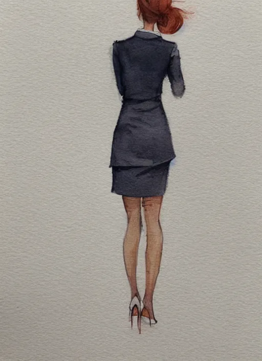 Image similar to concept art of a modern office life, young business woman, pencil miniskirt, pinterest, artstation trending, behance, watercolor *, by coby whitmore, silver, laser light,