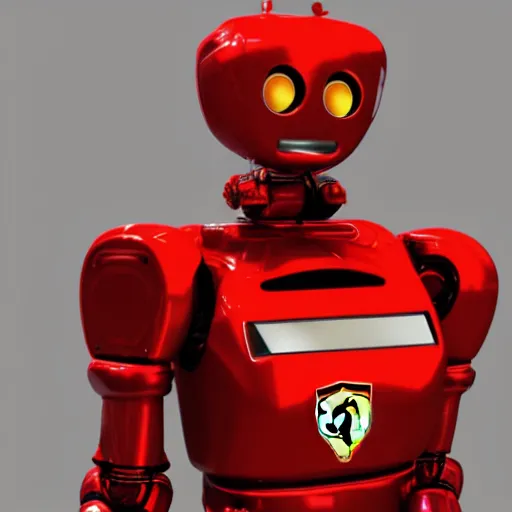 Prompt: a red robot with black hands and feet, Ferrari logo on it's chest | unreal engine | 3D model