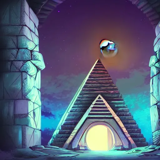 Prompt: full moon highly detailed environment concept alt art doorway glowing portal in the pyramid finely detailed illustration animation key frame