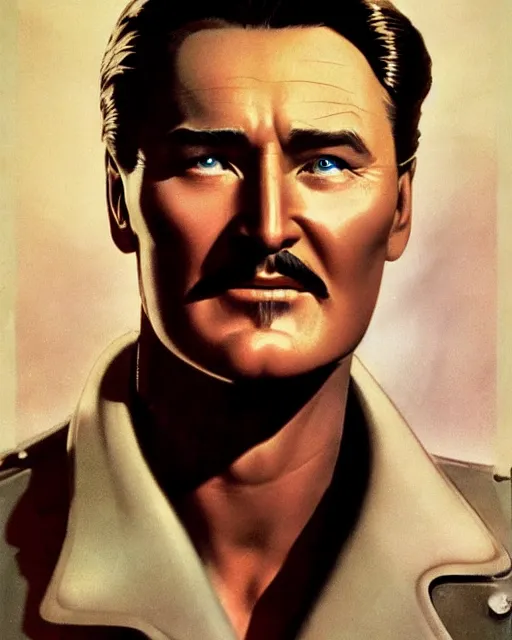 Prompt: Errol Flynn as a scientist. 1980s dystopian Soviet Russia, propaganda screens. Unreal engine, fantasy art by Bayard Wu. Faithfully depicted facial expression, perfect anatomy global illumination, radiant light, detailed and intricate environment