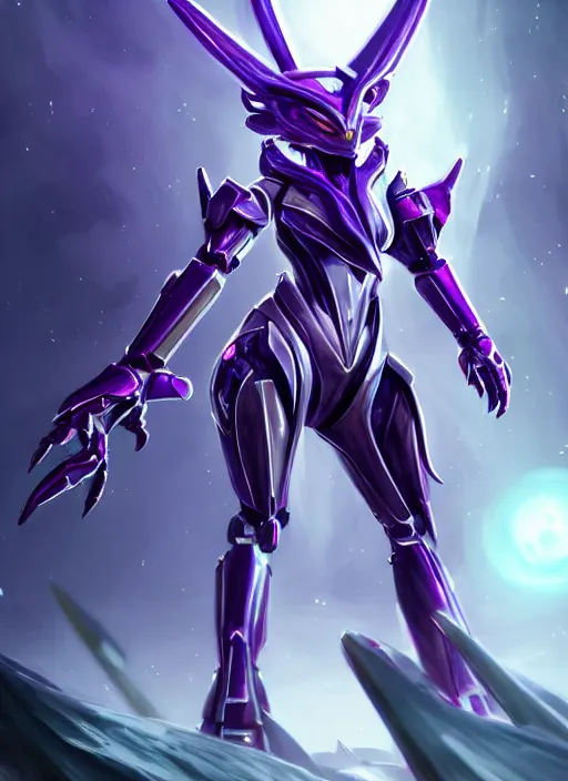 Image similar to cinematic full body, cosmic sized beautiful stunning elegant hot giant robot mecha female dragon goddess, sharp sleek cyborg dragon head, sharp metal ears, smooth purple eyes, smooth fuschia skin, smooth silver armor, nebula, epic proportions, epic scale, macro furry, furry art, dragon art, goddess art, giantess art, warframe fanart, furaffinity, octane