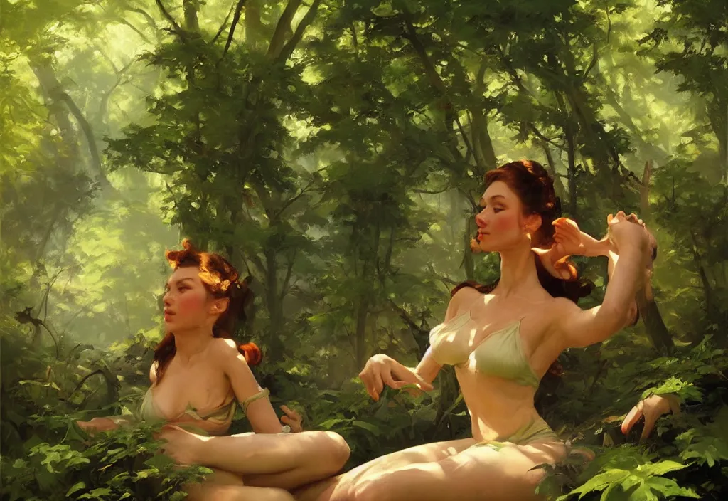 Image similar to greg manchess painting of a forest landscape, painting, trending on artstation, by huang guangjian and gil elvgren and sachin teng