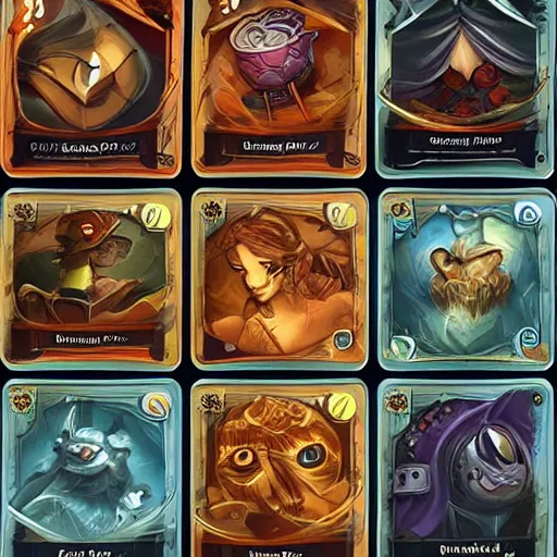 different designs of cards from a new card game. Stable Diffusion