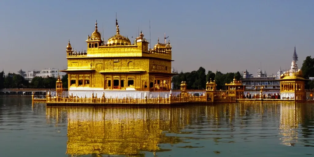 Prompt: a beautiful golden temple in the middle of a lake, cinematic, beautiful lighting and reflections, masterpiece