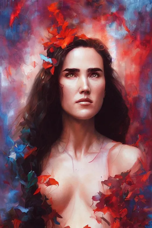 Prompt: portrait of Jennifer Connelly by artgerm and Craig Mullins, James Jean, Andrey Ryabovichev, Mark Simonetti and Peter Morbacher 16k