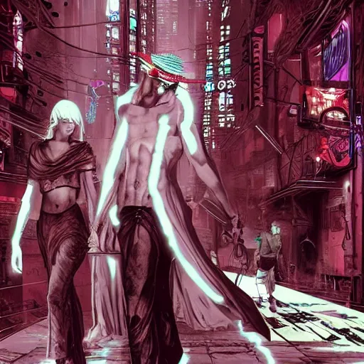 Image similar to dante et virgile en enfer in cyberpunk style