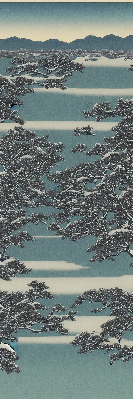 Prompt: the snowy West Lake by Kawase Hasui