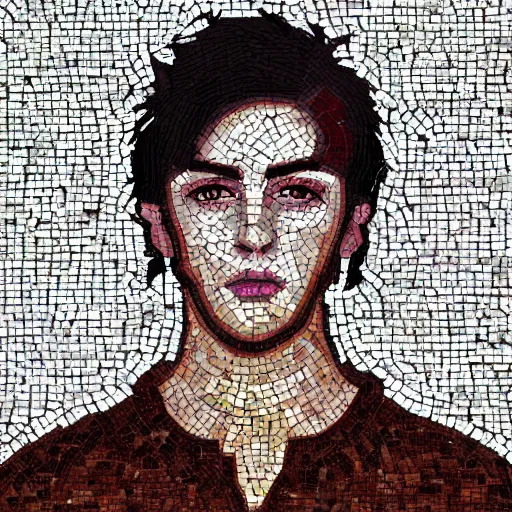 Prompt: artistic portrait of young male with dark hair, mosaic, extremely detailed, trending on Artstation