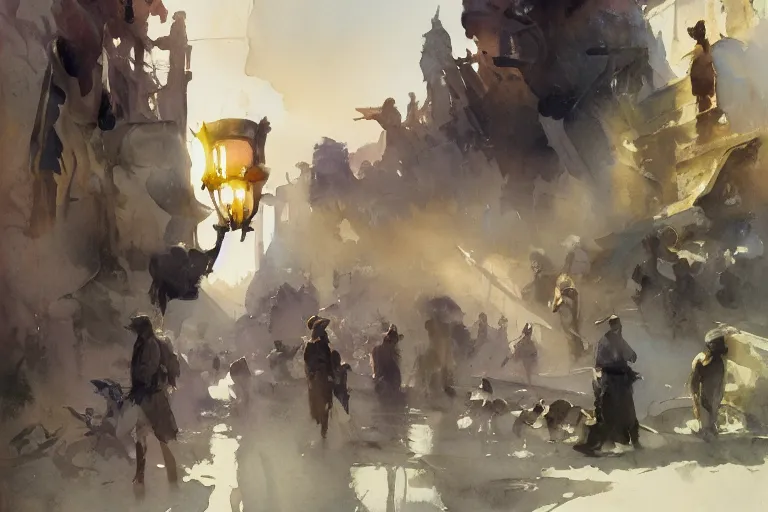 Prompt: small centered on watercolor paper, paint brush strokes, abstract watercolor painting of ancient civilization, cinematic light, american romanticism by hans dahl, by jesper ejsing, by anders zorn, by greg rutkowski, by greg manchess, by tyler edlin