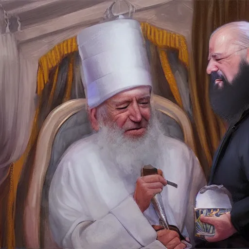 Image similar to joe biden as the lubavicher rebbe with sidelocks and shtreimel, jewish devotional art by greg rutkowski