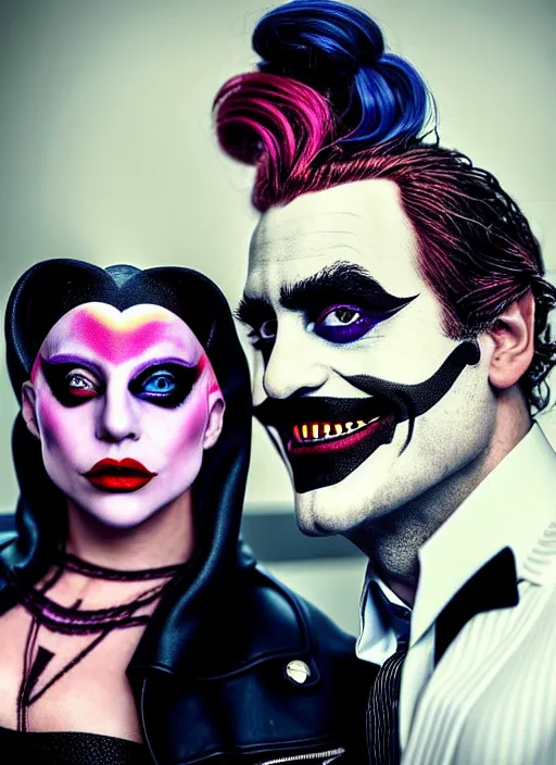 Prompt: lady gaga harley queen and joaquin phoenix joker by mimmo rottela