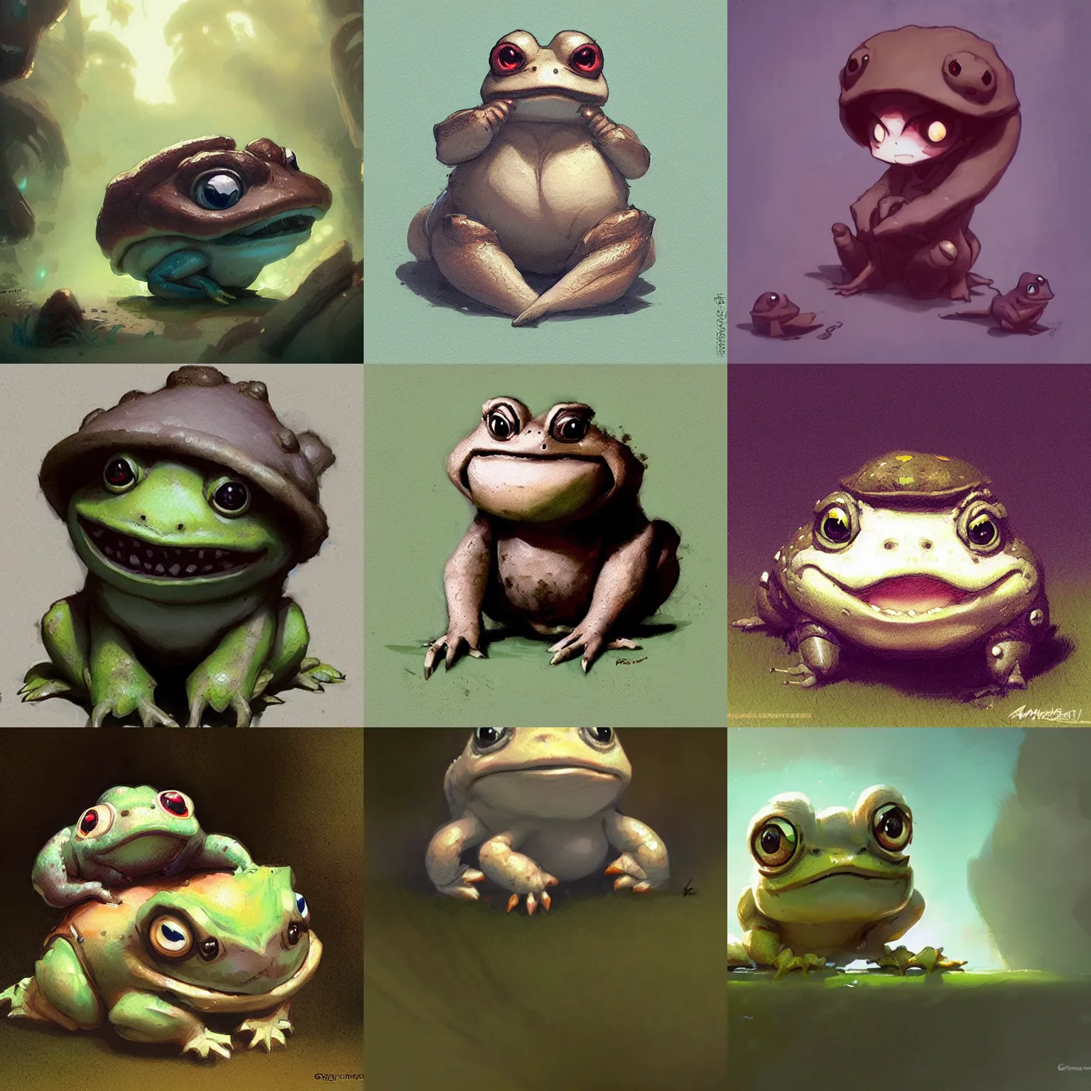 Prompt: cute anime antropomorphic chibi toad illustration by greg rutkowski