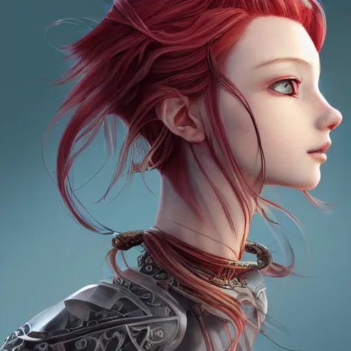 Image similar to a red haired female knight as an absurdly beautiful, elegant, young sensual anime girl, forest background, ultrafine hyperrealistic detailed face illustration by kim jung gi, irakli nadar, intricate linework, sharp focus, bright colors, matte, octopath traveler, final fantasy, unreal engine highly rendered, global illumination, radiant light, intricate environment