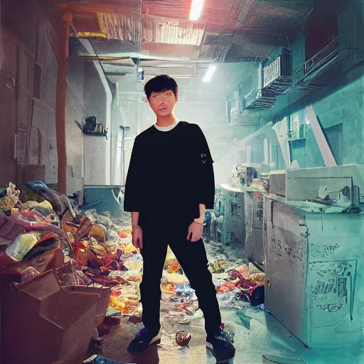 Image similar to 'general trash' a visual exploration of the mind of john jun suh from nct, award-winning photography, uhd, various art styles, various lighting styles,