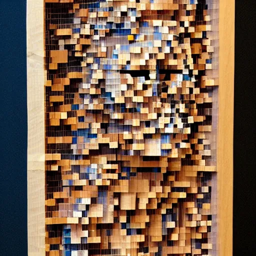 Image similar to a pixelated wood sculpture designed by hsu tung han