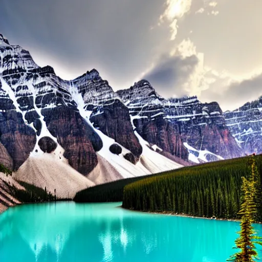 Image similar to realistic photo of Moraine lake in Alberta, Canada, beautiful, Nikon D850