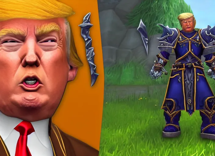 Image similar to donald trump as paladin in world of warcraft