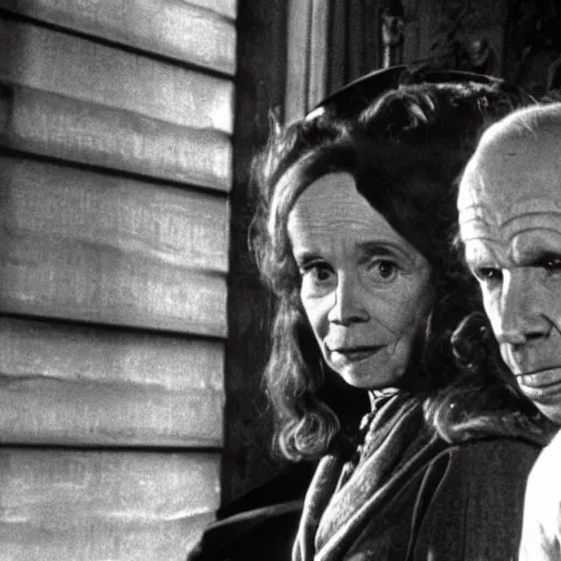 Prompt: jessica tandy as hermione granger and hume cronyn as harry potter, film still
