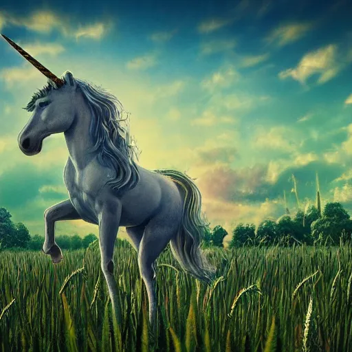 Image similar to a unicorn with wings dancing in a field of tall marijuana plants with a psychedelic sky,, ultra realistic, concept art, intricate details, highly detailed, photorealistic, octane render, 8 k, style of jean baptiste monge