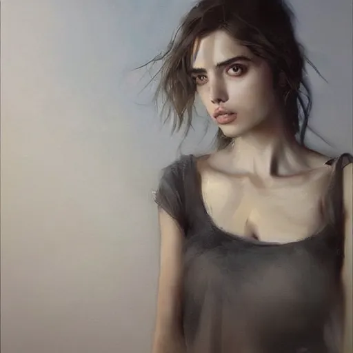 Prompt: portrait of beautiful happy young ana de armas, full body shot, ethereal, half life 2, dishonored 2, painted by greg rutkowski,