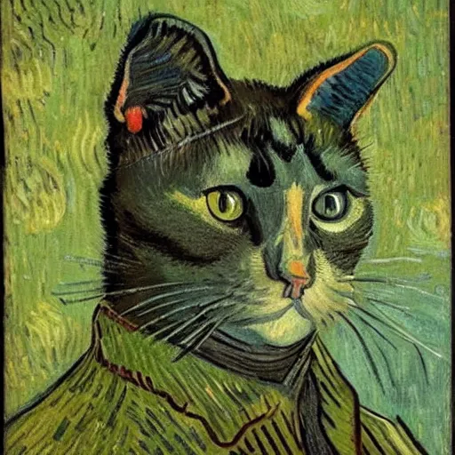 Prompt: van gogh painting of an anthropomorphic cat