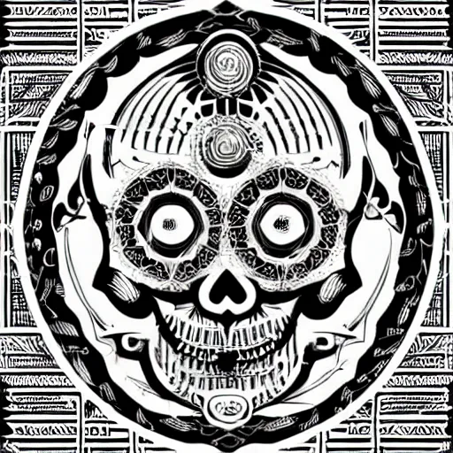 Prompt: sacred geometry skull illustration, ornate ritual occult illustration diagram, detailed