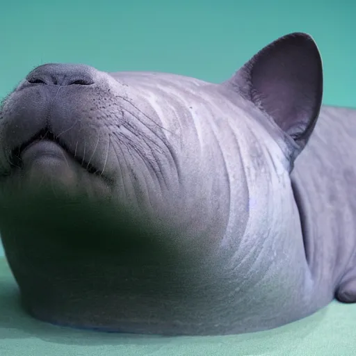 Image similar to photo of a cat manatee hybrid