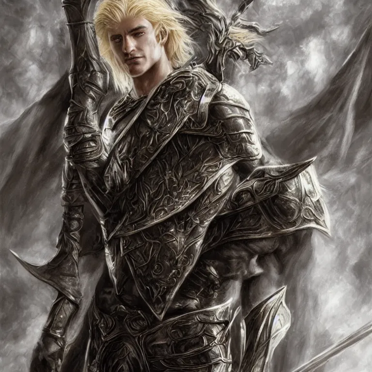 Image similar to elvish blonde male warrior, lord of the rings style, realistic, full body, fantasy, elvish, sharp focus, 8 k high definition, character portrait, portrait, close up, concept art, insanely detailed, intricate, elegant, art by stanley lau and artgerm