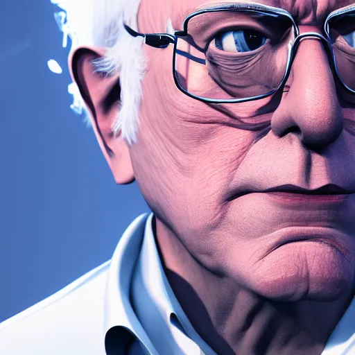 Image similar to render as a very beautiful 3d Bernie Sanders, full body, full round face, short smile, cinematic lightning, medium shot, mid-shot, highly detailed, trending on Artstation, Unreal Engine 4k, cinematic wallpaper