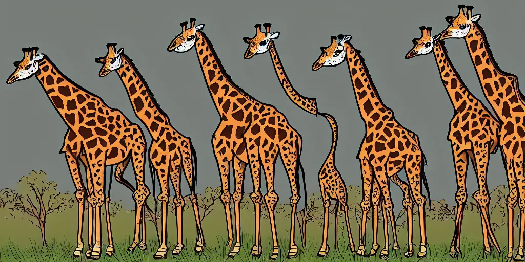 Image similar to giraffe army, illustration, cartoon