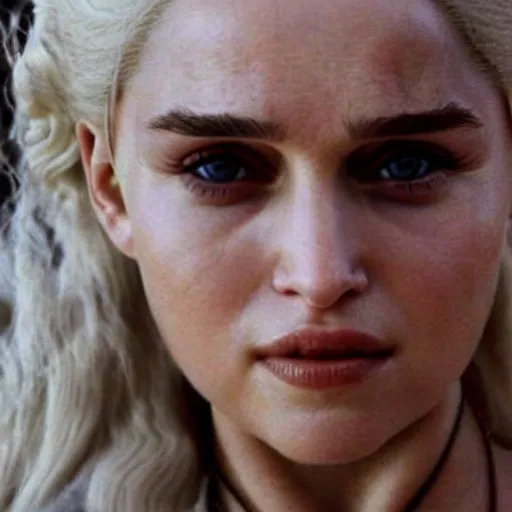 Image similar to a selfie of daenerys targaryen played by a young natalie portman, smooth skin, light violet eyes, ethereal beauty, medium shot, detailed eyes, vivid, golden hour