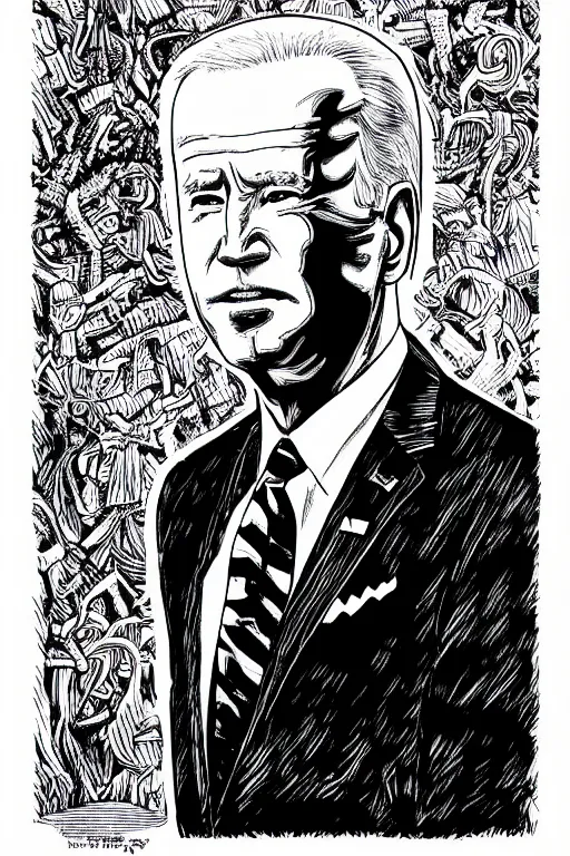 Image similar to Joe Biden full body portrait, body horror, black and white Illustration by Junji Ito