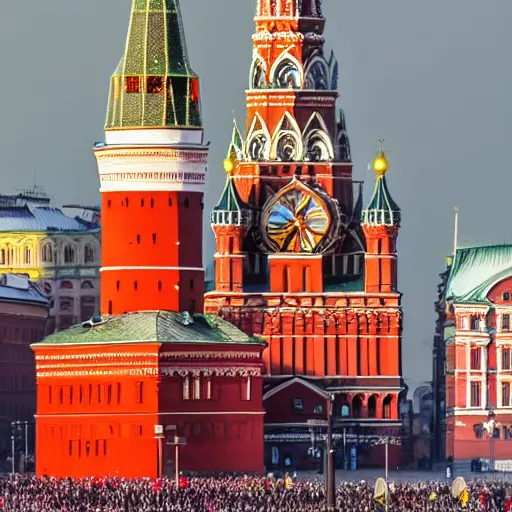 Prompt: high quality photo of burning Spasskaya Tower on Red Square, highly detailed, 8k, professional