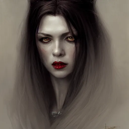 Prompt: portrait of a lady vampire, digital painting, ominous, sharp, detailed, photorealistic, high definition, 4k, artstation, donato giancola, Greg Rutkowski, matthew benedict, character design