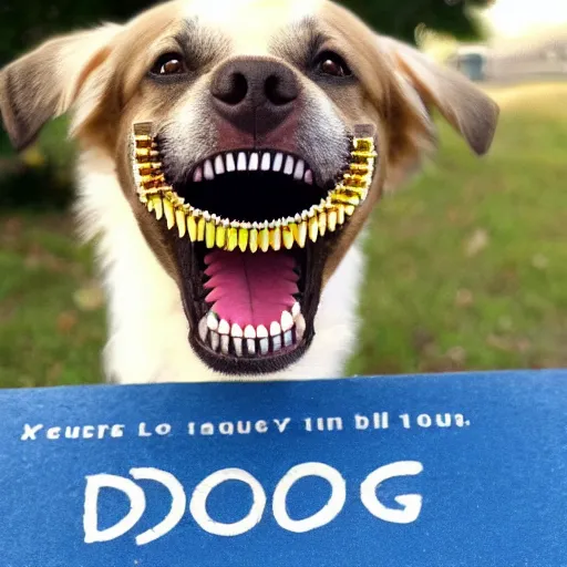 Prompt: dog with human teeth