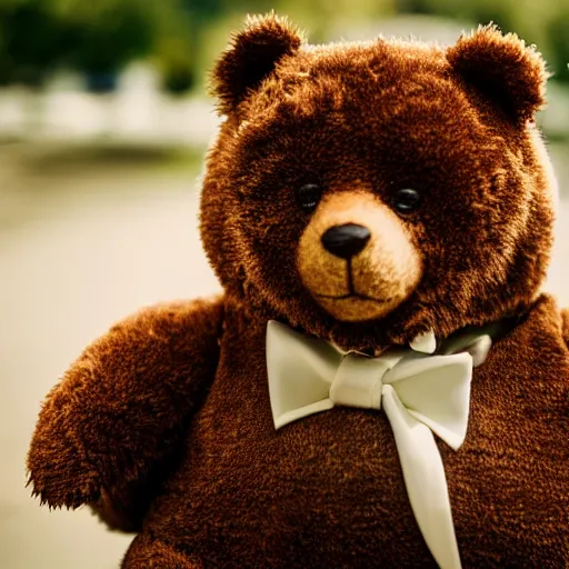 Image similar to a picture of a teddybear in a suit, inspirational, 4K, depth of field
