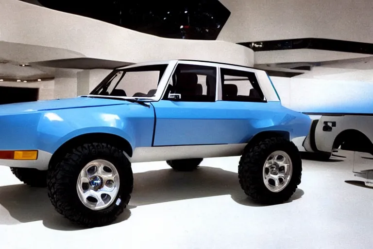 Prompt: off-road SUV concept car from 1976, designed by Giorgetto Giugiaro, presented at the North American Auto Show 1975