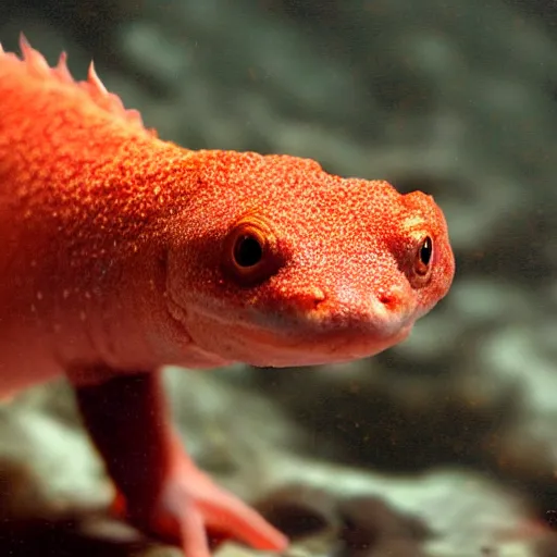 Image similar to axolotl salamander, fiery gills, red skin