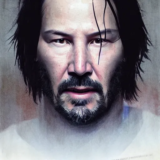 Prompt: keanu reeves as a square headed robot, closeup portrait by greg rutkowski, realistic face, digital art,