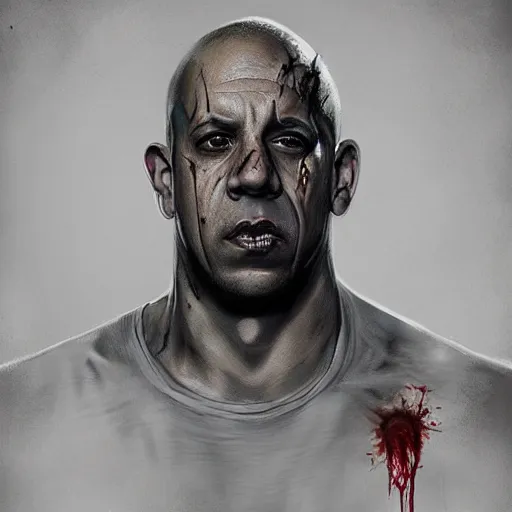 Prompt: a zombie Vin Diesel, by WLOP, horror, wounds, bloody, dark fantasy, trending on artstation